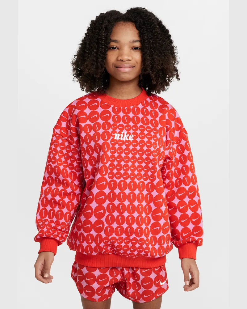 Nike Sportswear Club Fleece Oversize-Sweatshirt mit Rundhalsausschnitt für ältere Kinder (Mädchen) - Rot Rot