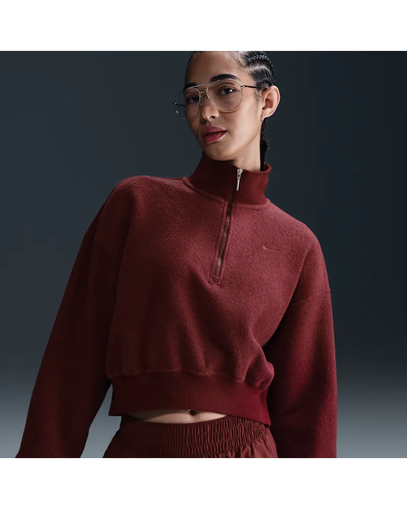 Nike Sportswear Phoenix Plush kurzes Oversize-Sweatshirt aus kuscheligem Fleece mit Viertelreißverschluss (Damen) - Rot Rot
