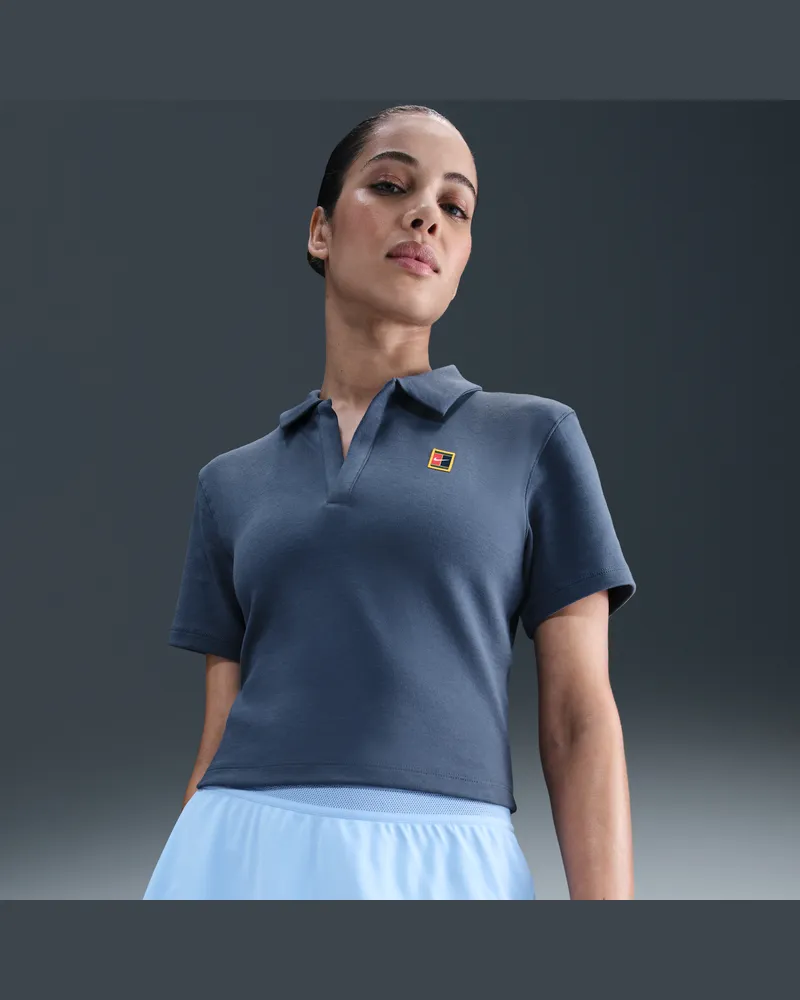 Nike Court Heritage kurzärmliges Tennis-Poloshirt mit verkürztem Schnitt (Damen) - Blau Blau