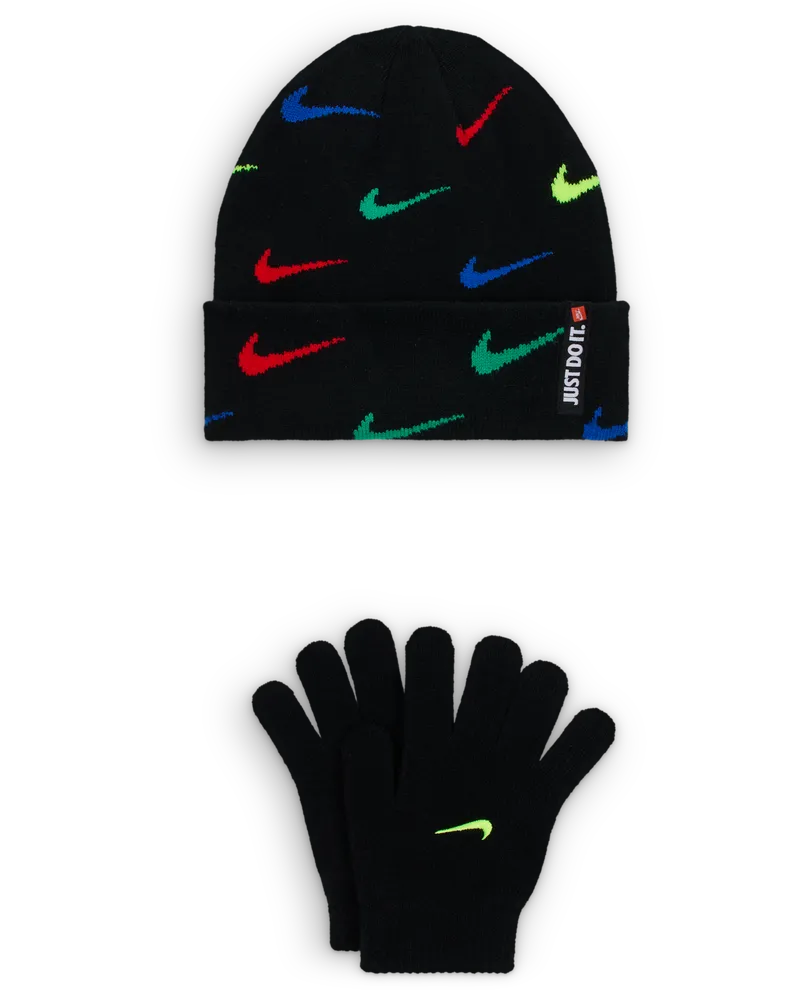 Nike Swoosh Repeat Set aus Beanie und Handschuhen (ältere Kinder) - Schwarz Schwarz