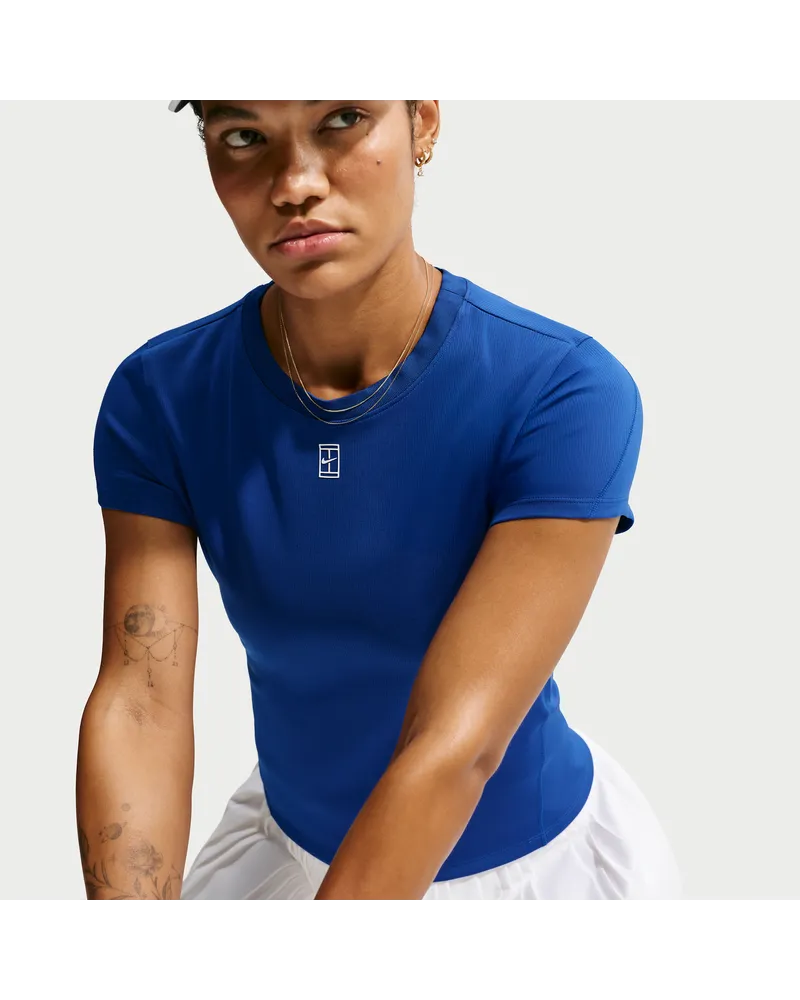 Nike Court Advantage Dri-FIT Kurzarm-Tennisoberteil für Damen - Blau Blau