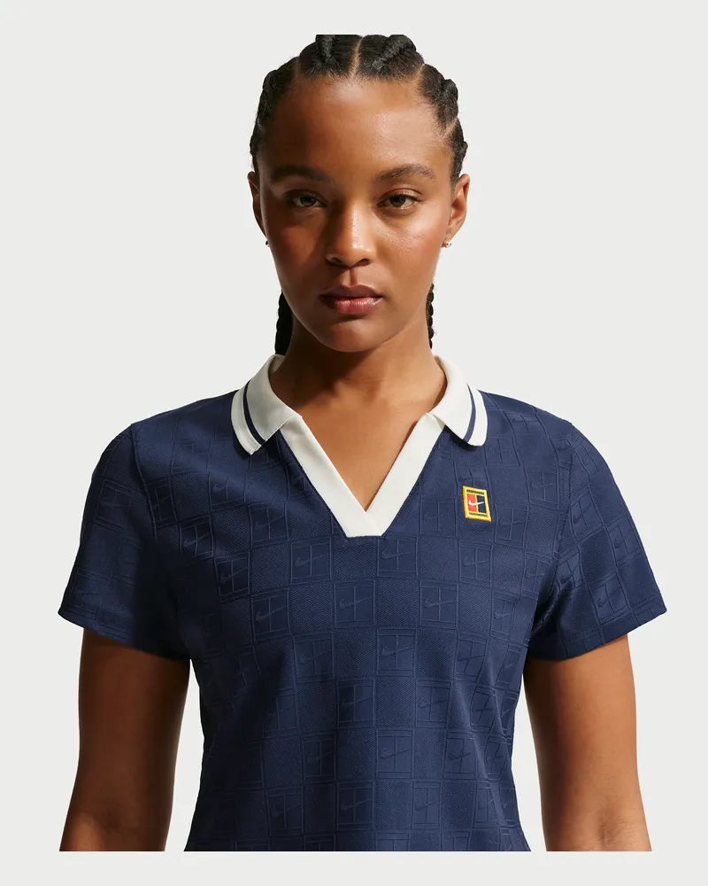 Nike Court Court Collection Dri-FIT Tennis Poloshirt mit verkürztem Schnitt (Damen) - Blau Blau