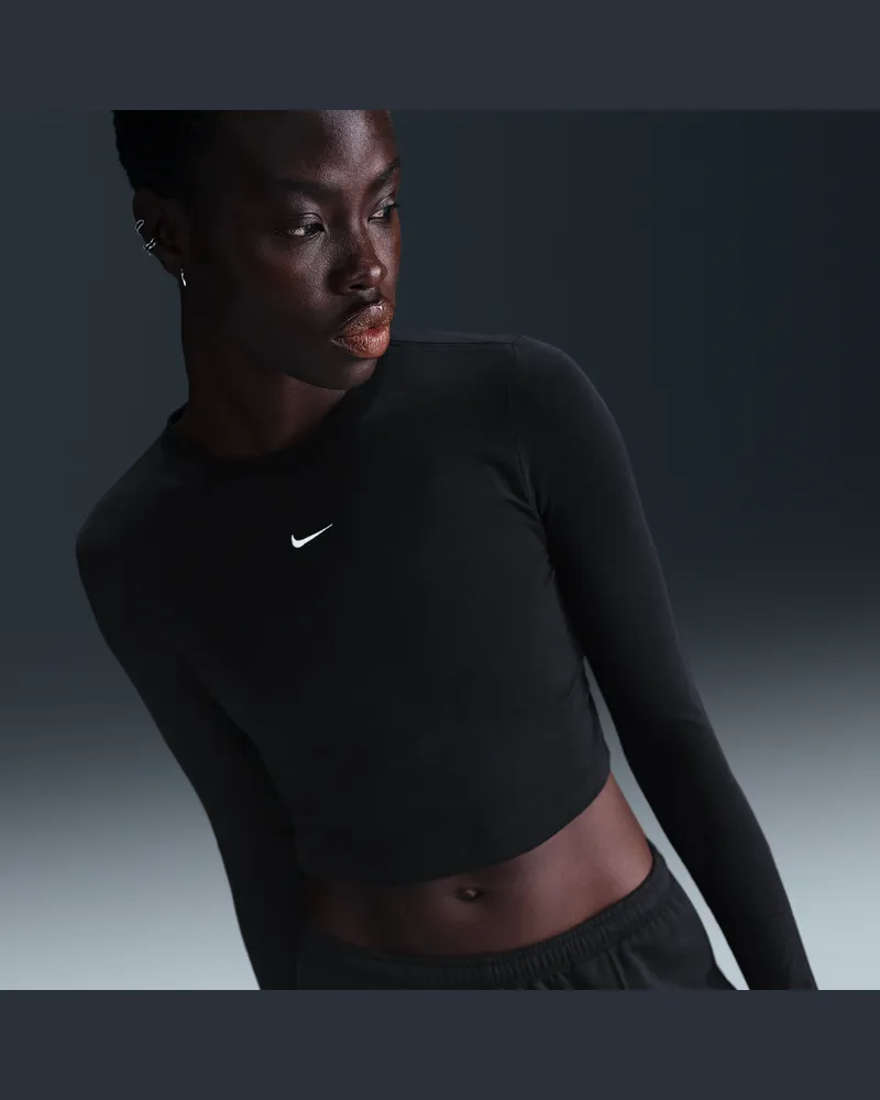 Nike Sportswear Chill Knit schmales, verkürztes Longsleeve (Damen) - Schwarz Schwarz