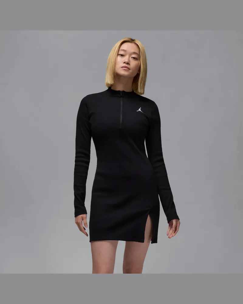 Jordan Longsleeve-Strickkleid mit Halbreißverschluss (Damen) - Schwarz Schwarz