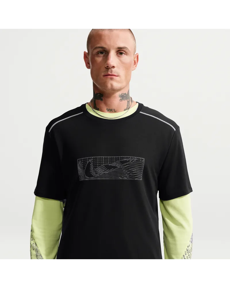 Nike Miler Dri-FIT wintertaugliches Laufoberteil mit UV-Schutz (Herren) - Schwarz Schwarz