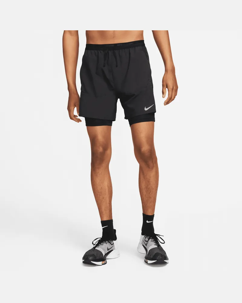 Nike Stride Dri-FIT Hybrid-Laufshorts für Herren (ca. 12,5 cm) - Schwarz Schwarz