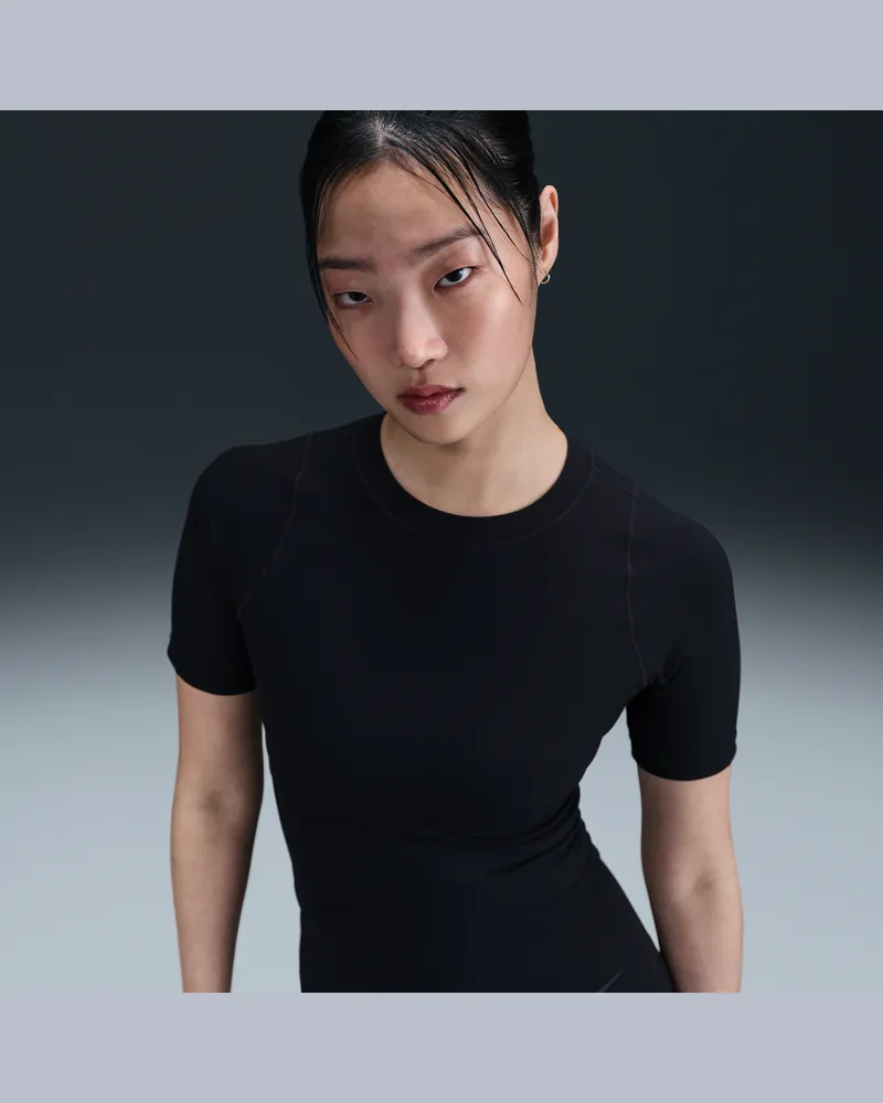 Nike Zenvy Rib Dri-FIT-Kurzarmshirt (Damen) - Schwarz Schwarz