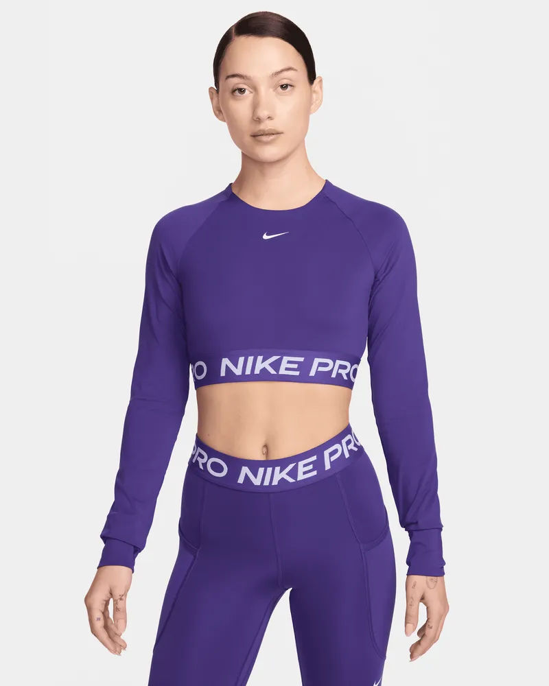 Nike Pro Dri-FIT verkürztes Longsleeve (Damen) - Lila Lila
