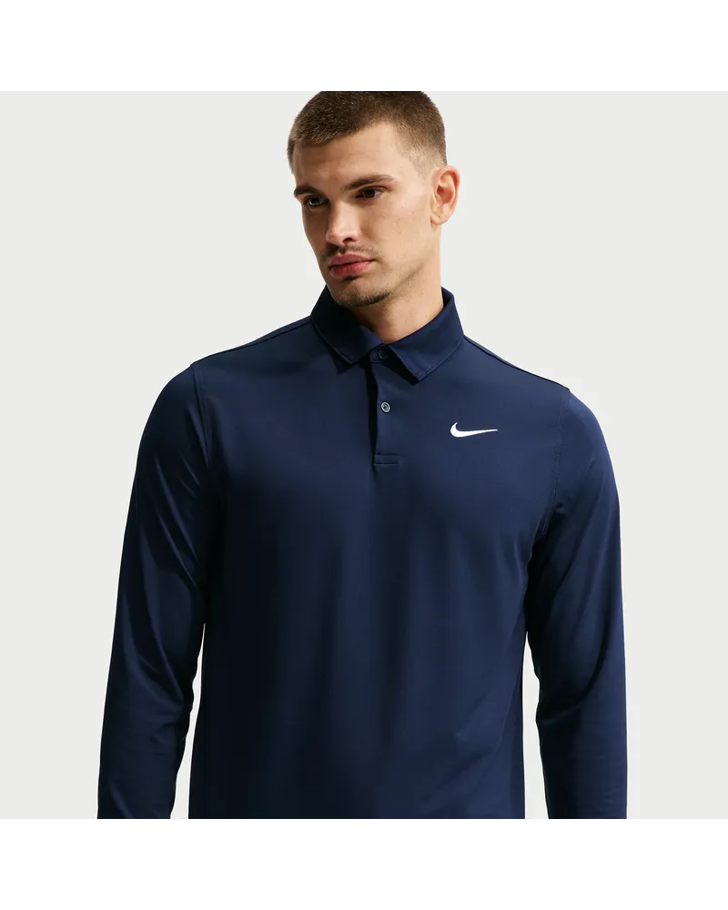 Nike Velocity Dri-FIT Langarm-Golf-Poloshirt mit Logo auf der Brust (Herren) - Blau Blau