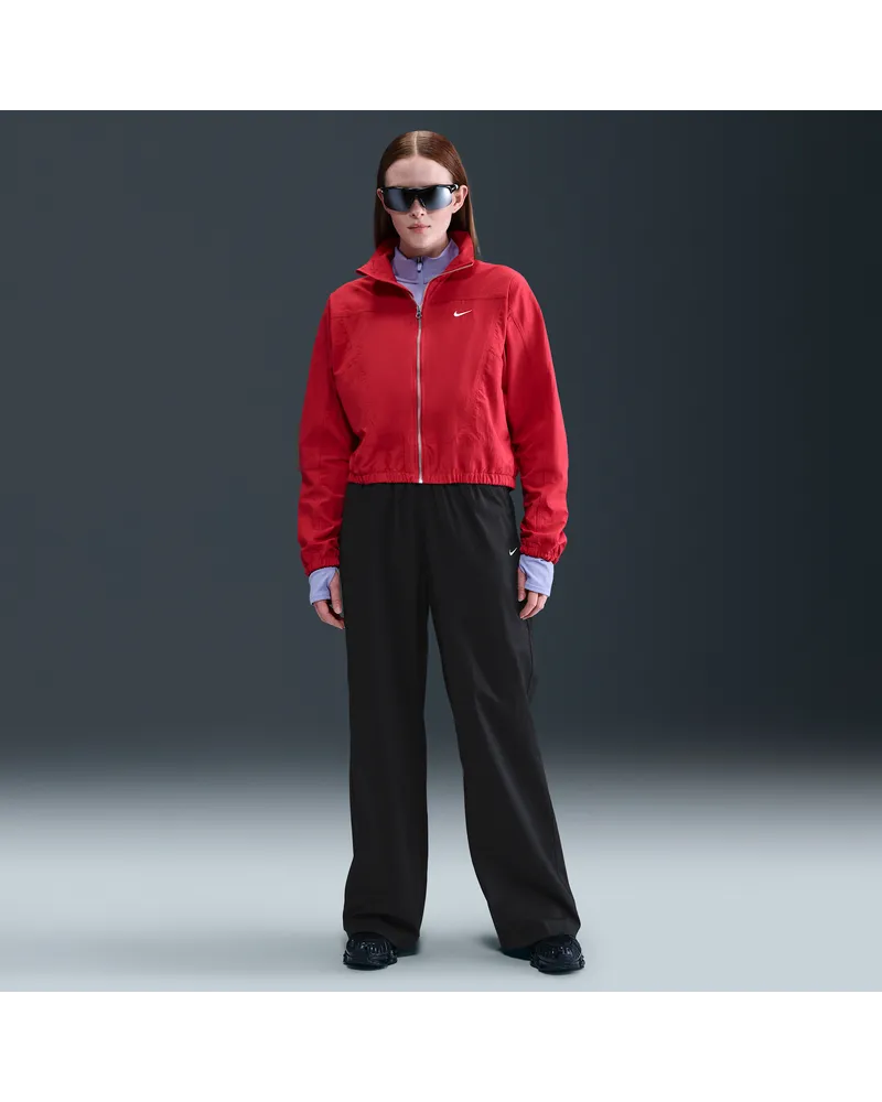 Nike Sportswear Chill Poplin weite Hose mit hohem Bund und offenem Saum (Damen) - Schwarz Schwarz