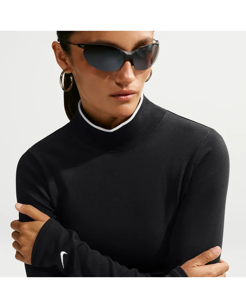 Nike Eng anliegendes  Longsleeve mit Stehkragen (Damen) - Schwarz Schwarz