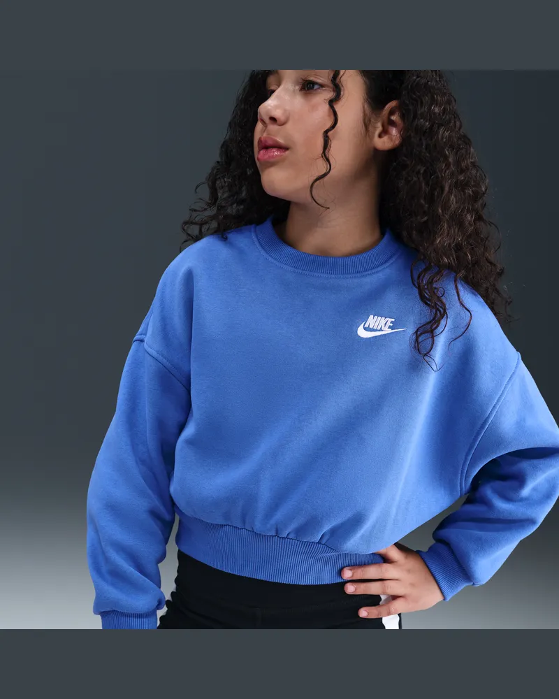 Nike Sportswear Club Fleece-Sweatshirt mit Rundhalsausschnitt und kastiger Passform (Mädchen) - Blau Blau
