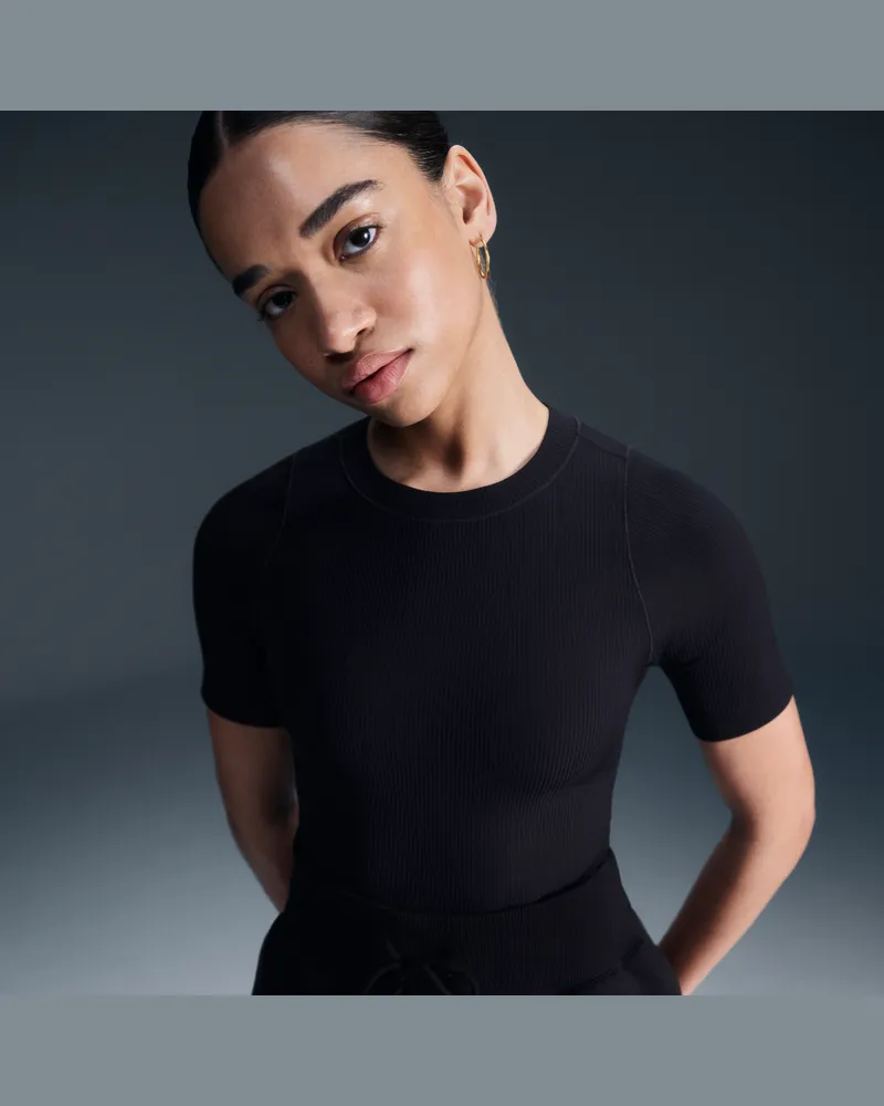 Nike Zenvy Rib Dri-FIT-Kurzarmshirt (Damen) - Schwarz Schwarz