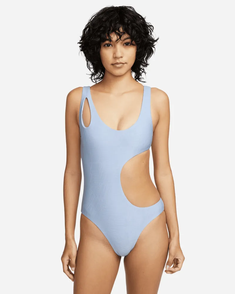 Nike Swim einteiliger Badeanzug mit Ausschnitt für Damen - Blau Blau