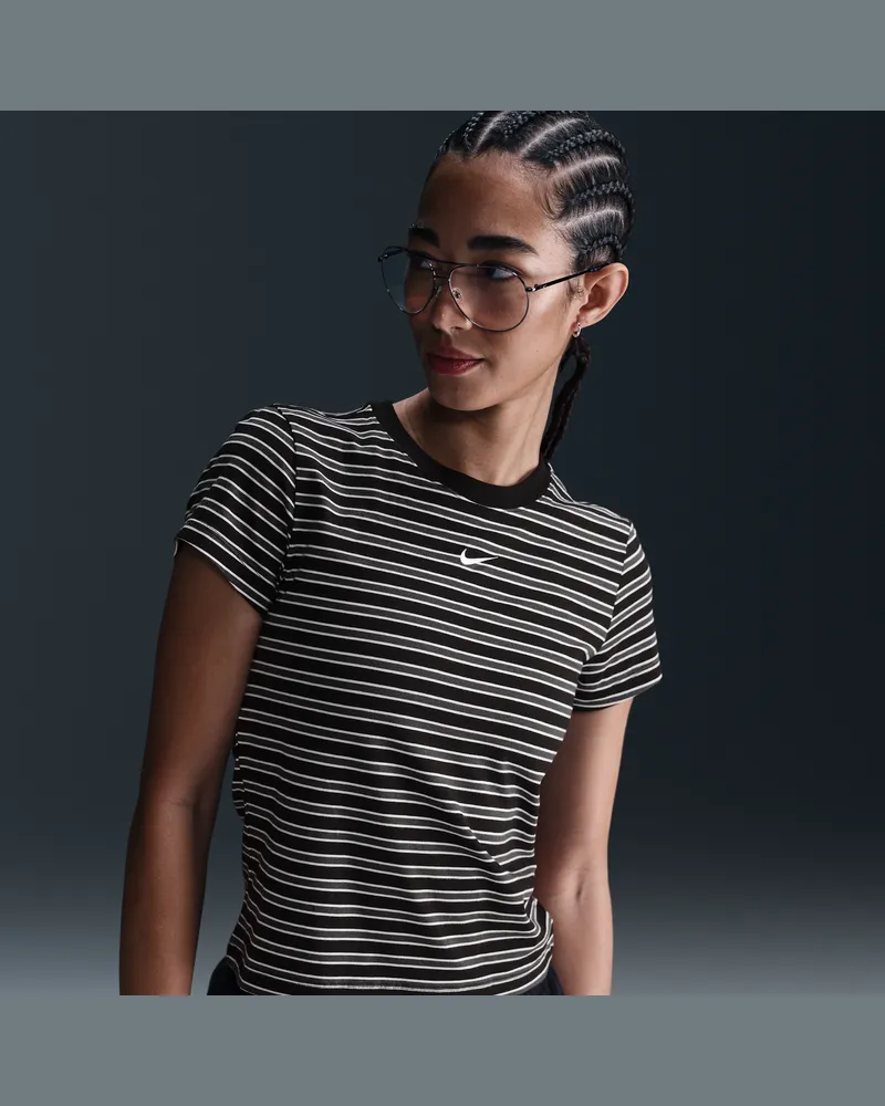 Nike Sportswear Chill Knit T-Shirt in schmaler Passform mit Streifen (Damen) - Schwarz Schwarz