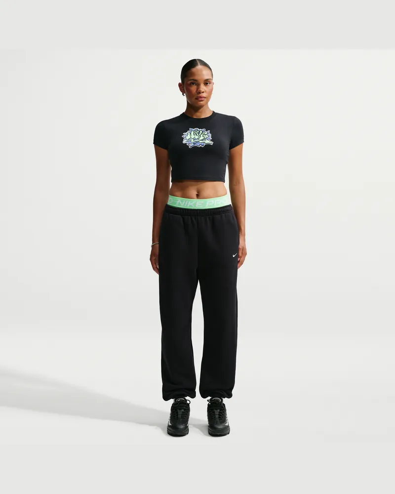 Nike Studio Fleece Oversize-Hose aus mittelschwerem Material mit hohem Bund und Bündchen (Damen) - Schwarz Schwarz