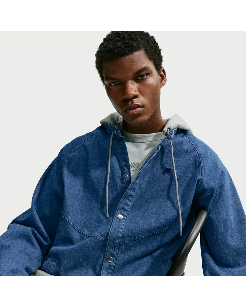 Nike weite schwere Denim-Jacke aus Fleece (Herren) - Blau Blau