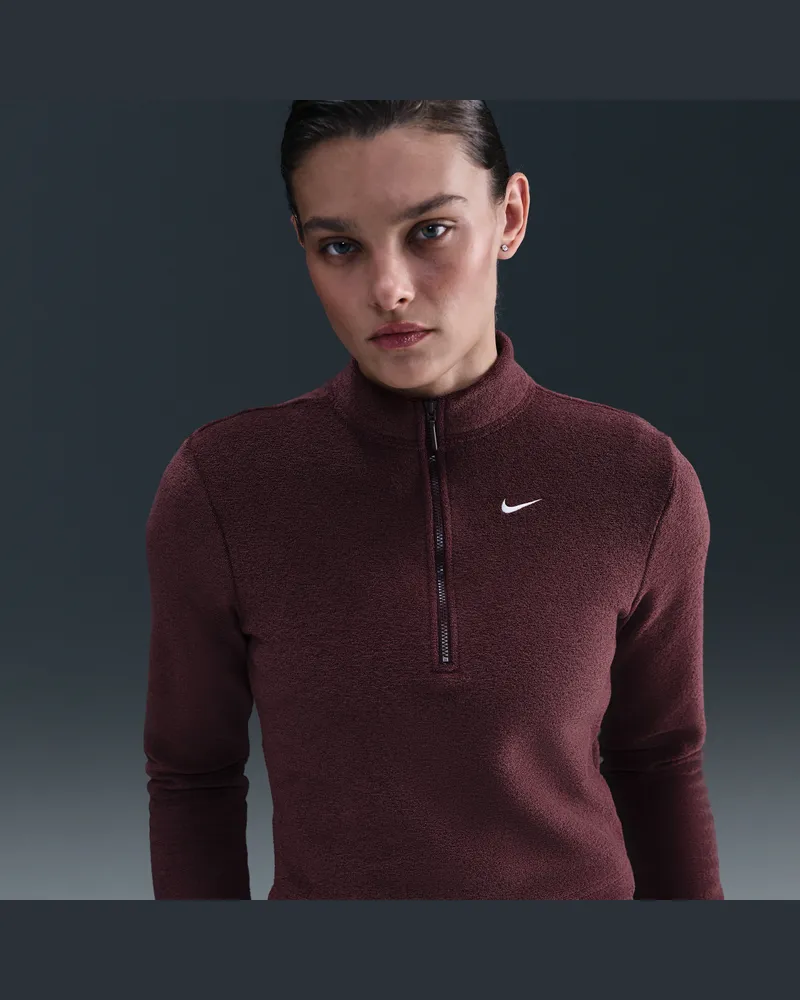 Nike Sportswear Phoenix Plush schmales, kuscheliges Fleece-Longsleeve mit Halbreißverschluss (Damen) - Rot Rot