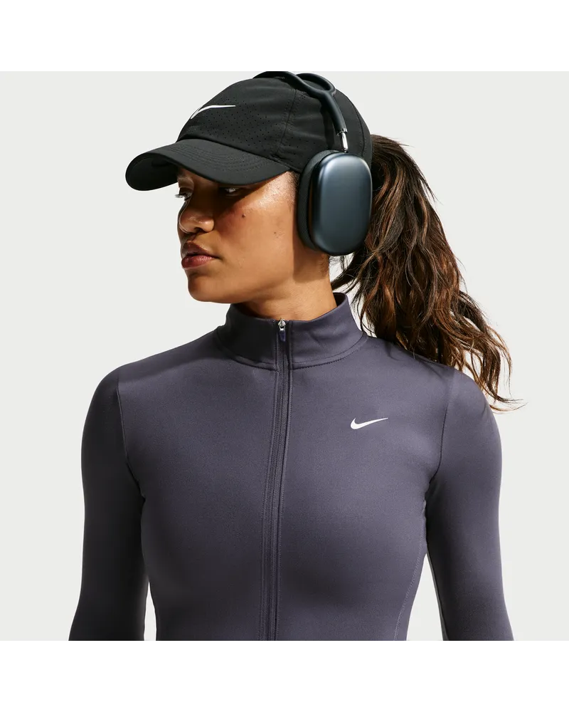 Nike One Fitted Dri-FIT-Jacke mit durchgehendem Reißverschluss für Damen - Grau Grau