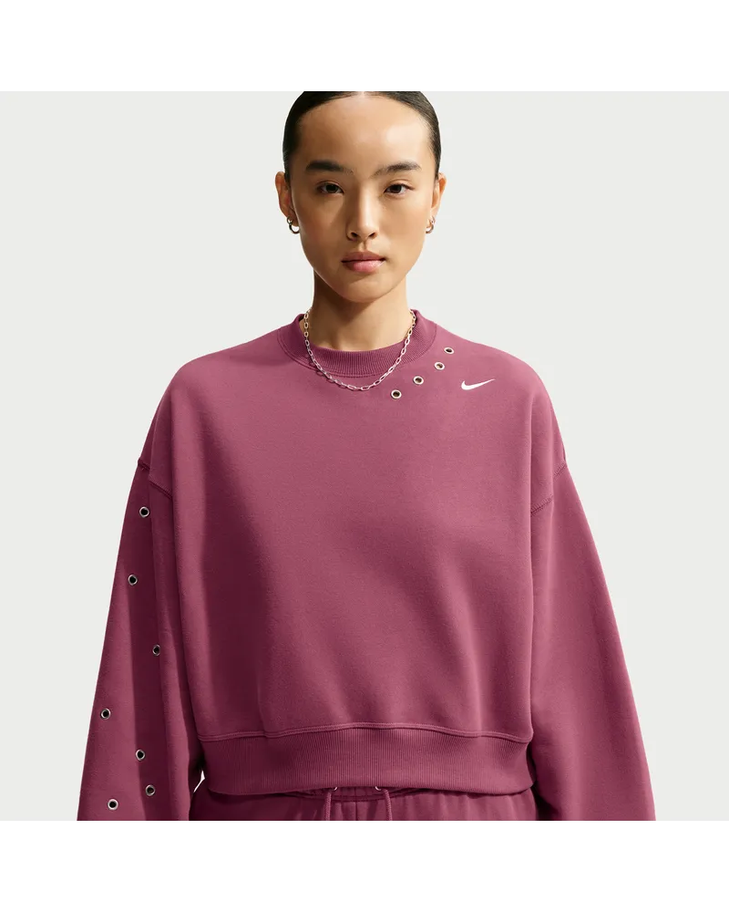 Nike Studio Fleece Medium Weight verkürztes Oversize-Sweatshirt mit Rundhals (Damen) - Rot Rot