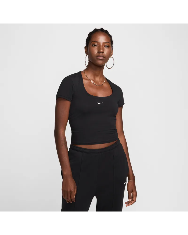 Nike Sportswear Chill Knit kurzärmliges Oberteil mit eckigem Ausschnitt (Damen) - Schwarz Schwarz