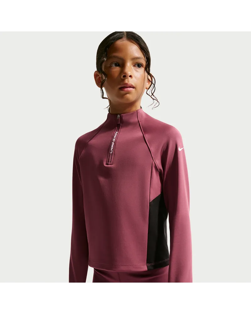 Nike Pro Dri-FIT-Longsleeve mit Halbreißverschluss (ältere Kinder, Mädchen) - Rot Rot