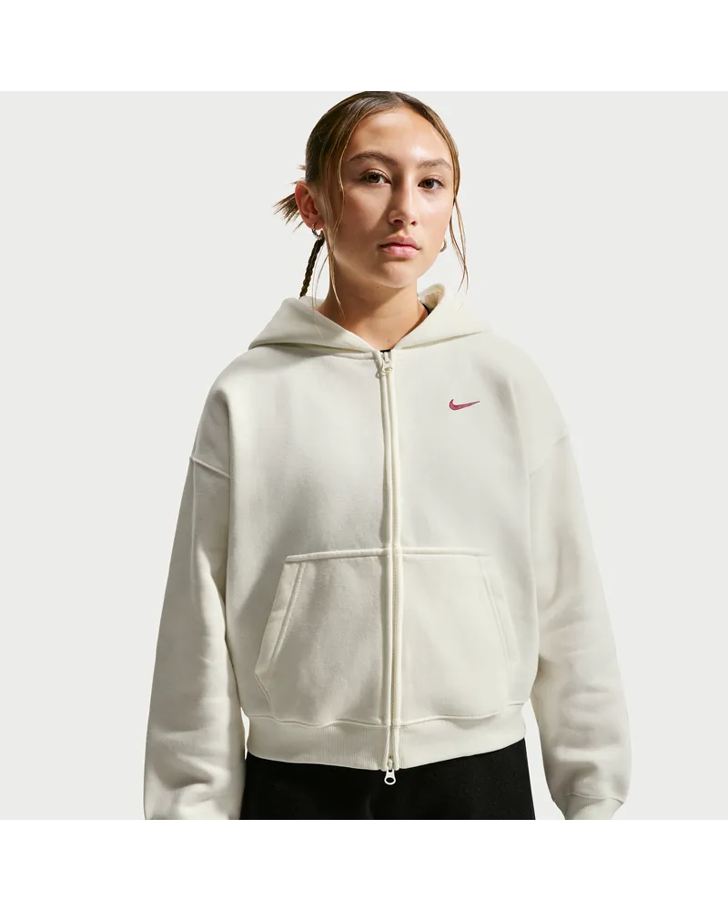 Nike Studio Fleece Oversize-Kapuzenjacke mit durchgehendem Reißverschluss (ältere Kinder, Mädchen) - Weiß Weiß