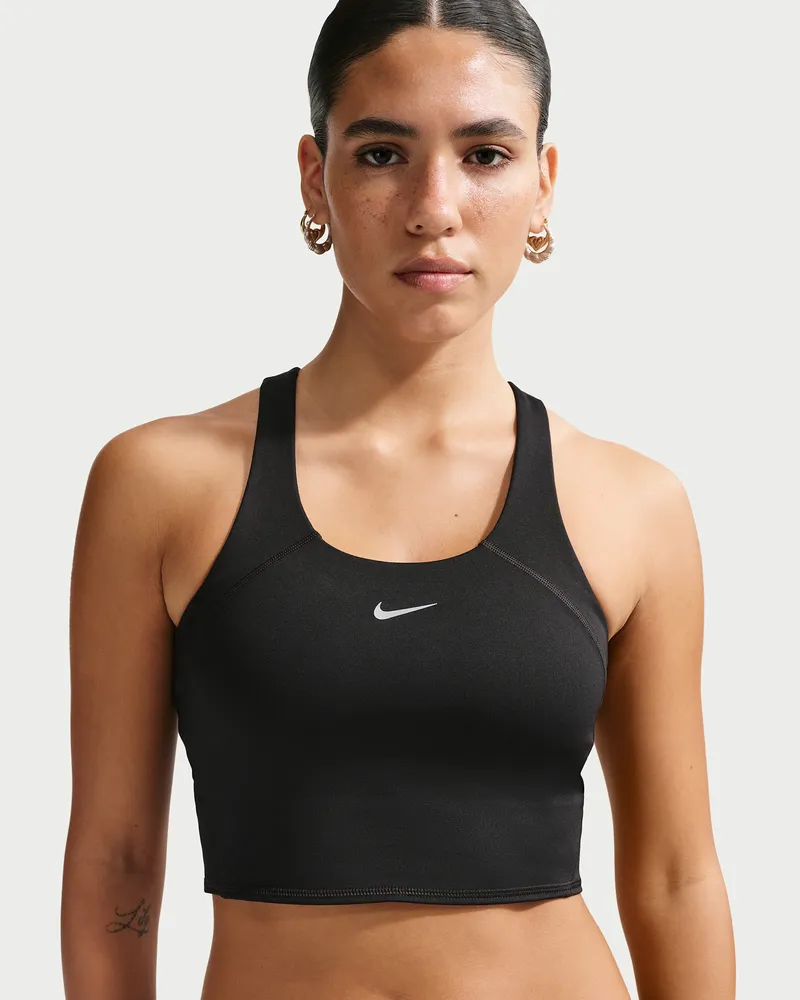 Nike Tempo verkürztes Sport-BH-Tanktop mit mittlerem Halt - Schwarz Schwarz