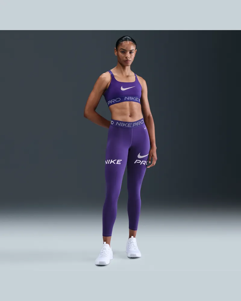 Nike Pro 7/8-Leggings mit mittelhohem Bund, Mesh-Einsatz und Grafik (Damen) - Lila Lila