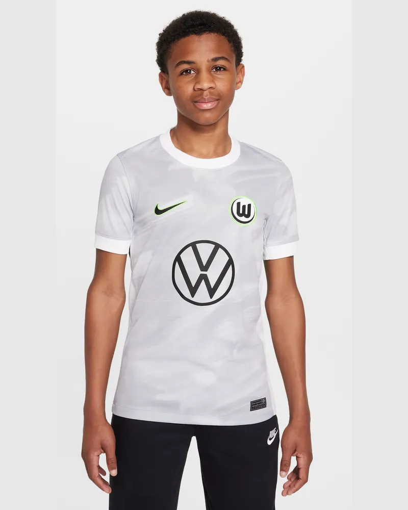 Nike VfL Wolfsburg 2025/26 Stadium Away  Dri-FIT kurzärmliges Replika-Fußballoberteil (ältere Kinder) - Weiß Weiß