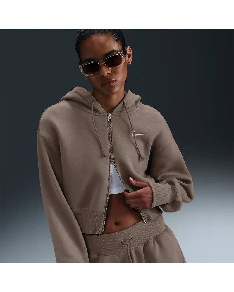 Nike Sportswear Phoenix Fleece weite verkürzte Kapuzenjacke (Damen) - Braun Braun