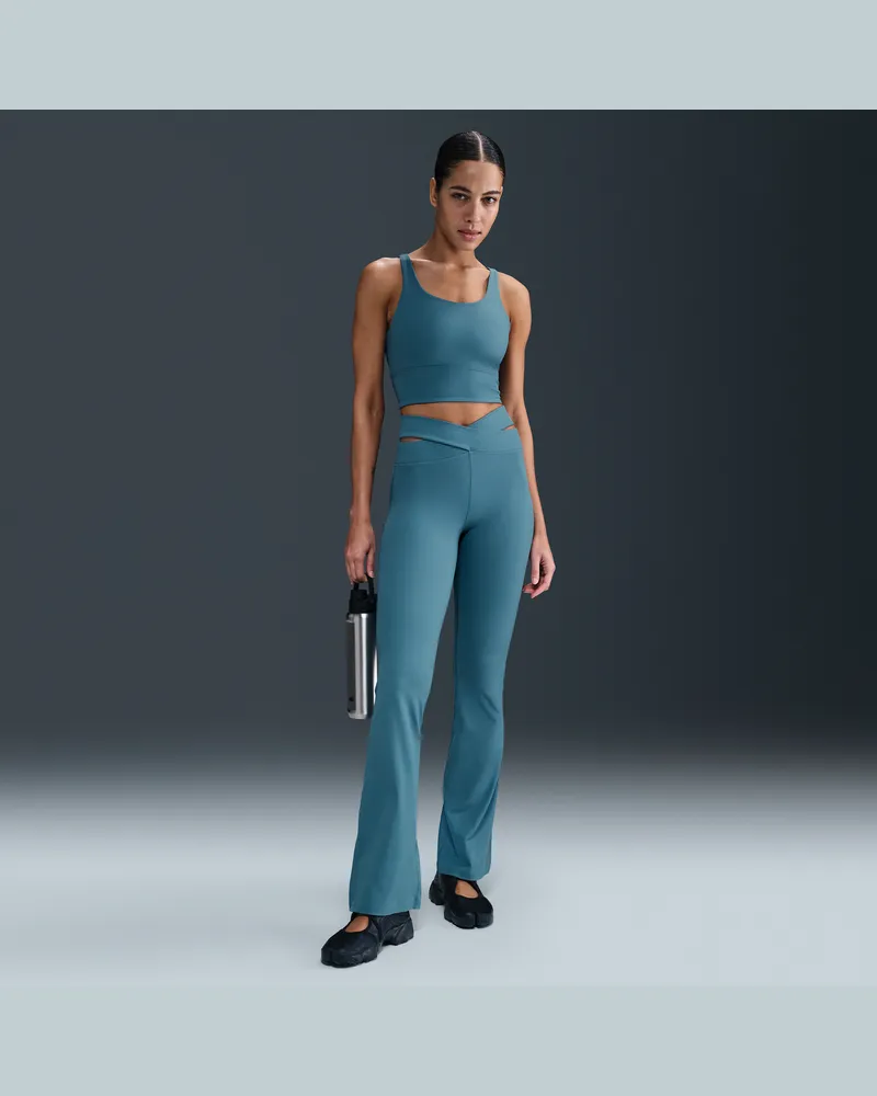 Nike Zenvy Rib Leggings mit hohem Bund und ausgestelltem Bein (Damen) - Blau Blau