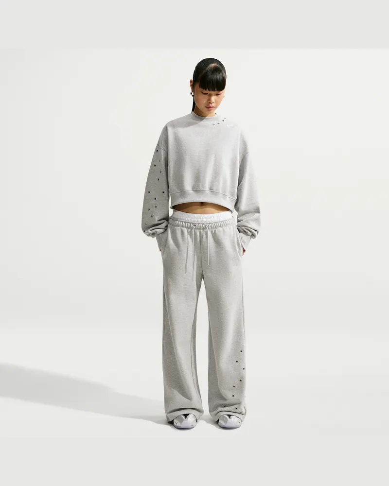 Nike Studio Fleece Medium Weight Hose mit mittelhohem Bund und weitem Bein (Damen) - Grau Grau