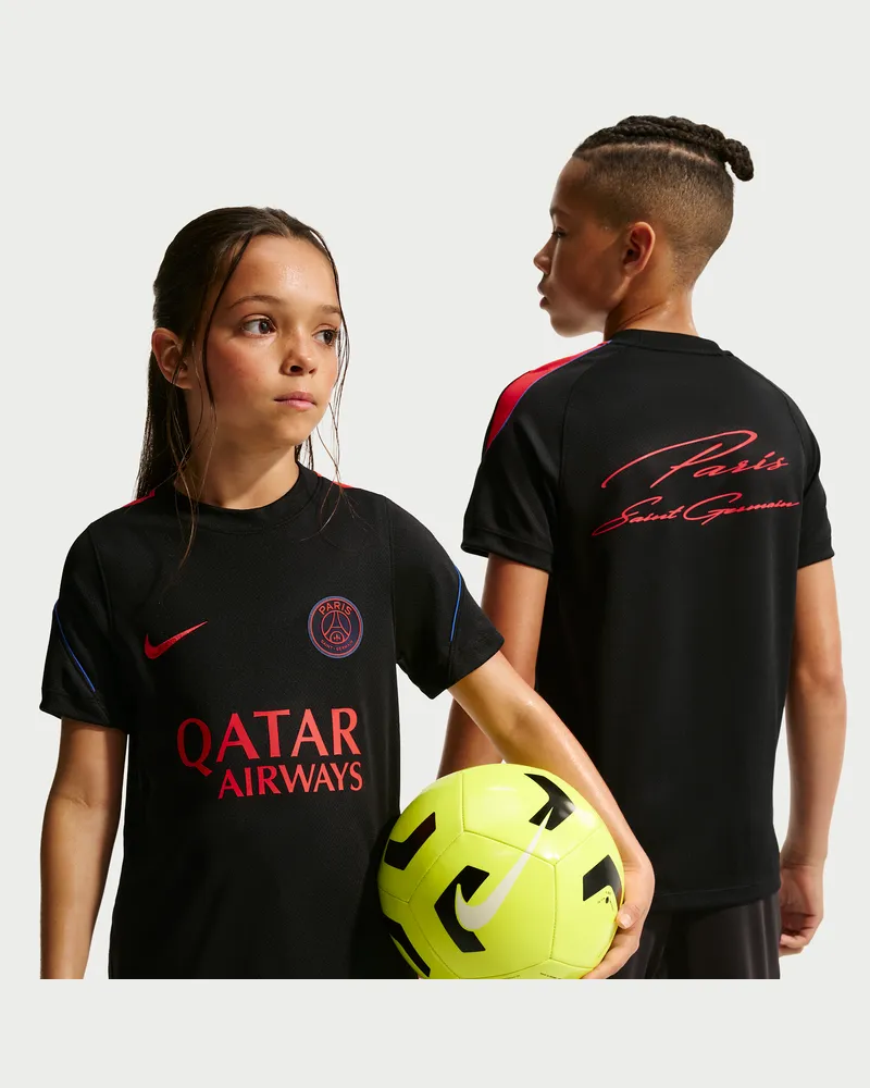 Nike Paris Saint-Germain Strike  Dri-FIT Kurzarm-Fußballoberteil (ältere Kinder) - Schwarz Schwarz