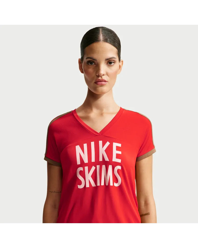 Nike SKIMS Stretch Knit Kurzarm-Oberteil mit V-Ausschnitt (Damen) - Rot Rot