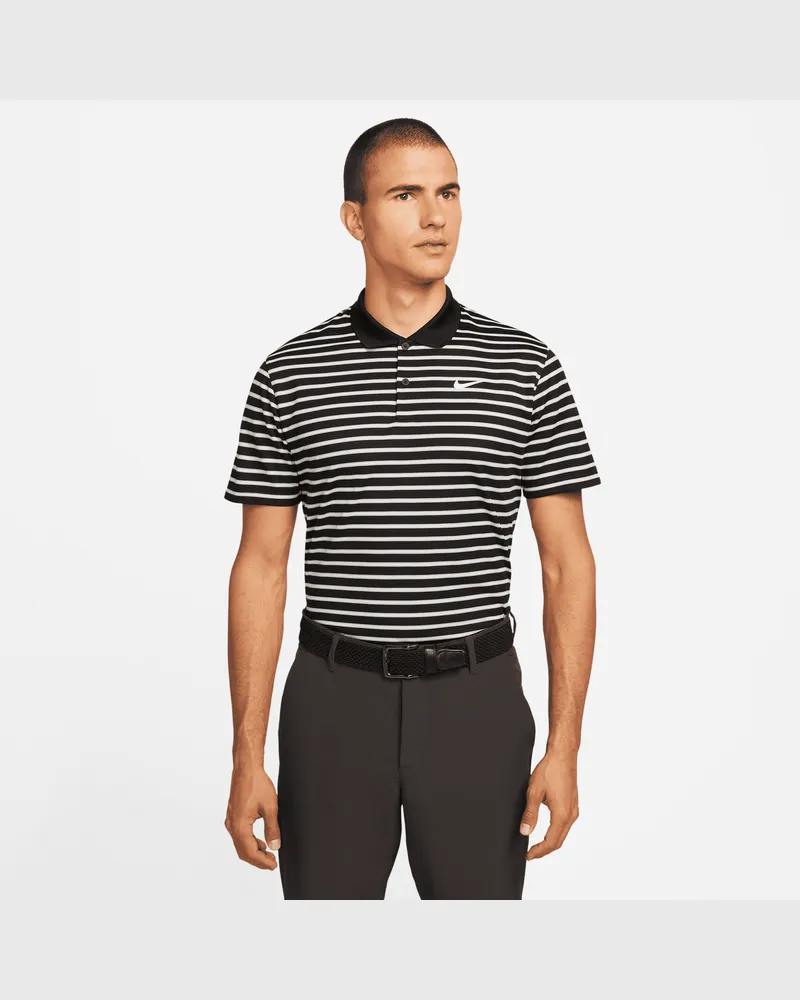 Nike Dri-FIT Victory gestreiftes Golf-Poloshirt für Herren - Schwarz Schwarz