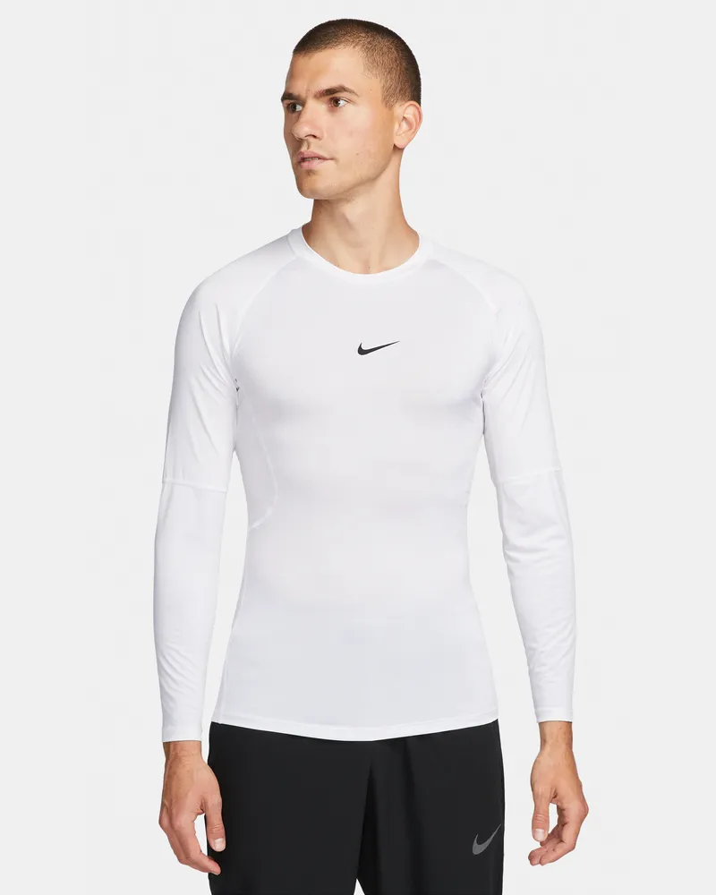 Nike Pro Men's Dri-FIT Dri-FIT Fitness-Longsleeve mit enger Passform für Herren - Weiß Weiß
