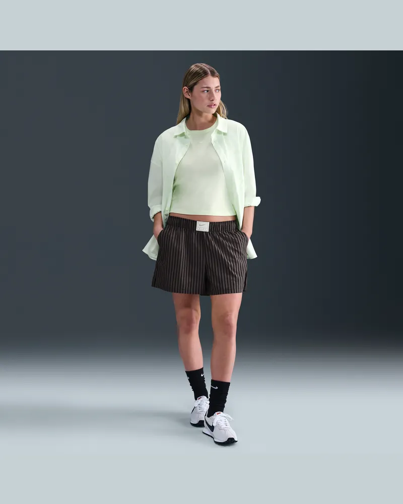 Nike Sportswear Chill Poplin weite Streifen-Shorts mit mittelhohem Bund (Damen) - Schwarz Schwarz