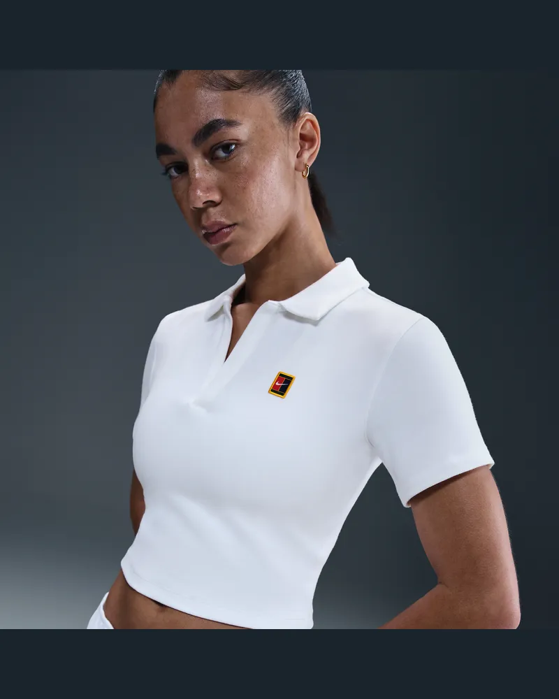 Nike Court Heritage kurzärmliges Tennis-Poloshirt mit verkürztem Schnitt (Damen) - Weiß Weiß