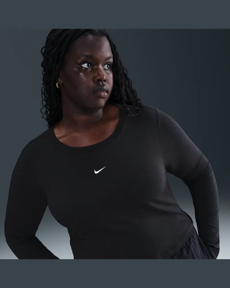 Nike Sportswear Chill Knit schmal geschnittenes Crop-Longsleeve (Damen, große Größen) - Schwarz Schwarz
