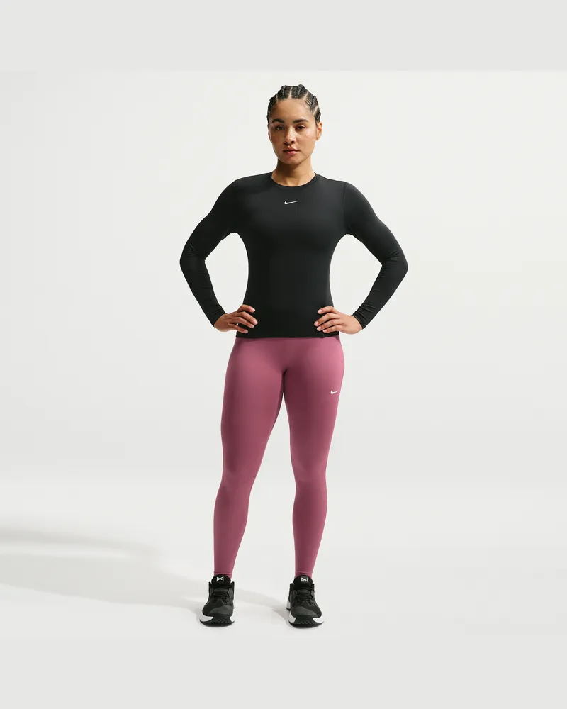 Nike One Leggings in voller Länge mit nahtloser Vorderseite und hohem Bund (Damen) - Rot Rot