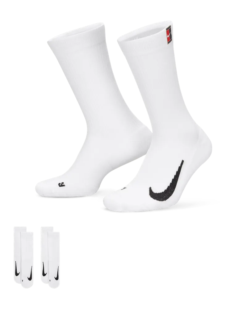 Nike Court Multiplier Cushioned Tennis-Crew-Socken (2 Paar) - Weiß Weiß