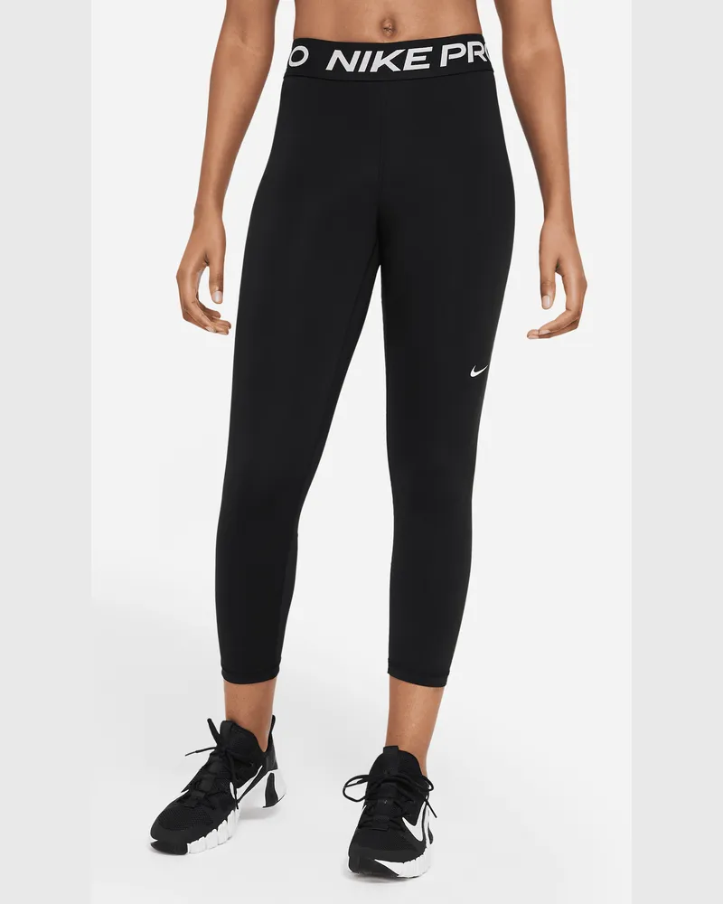 Nike Pro verkürzte Leggings mit mittelhohem Bund und Mesheinsatz (Damen) - Schwarz Schwarz