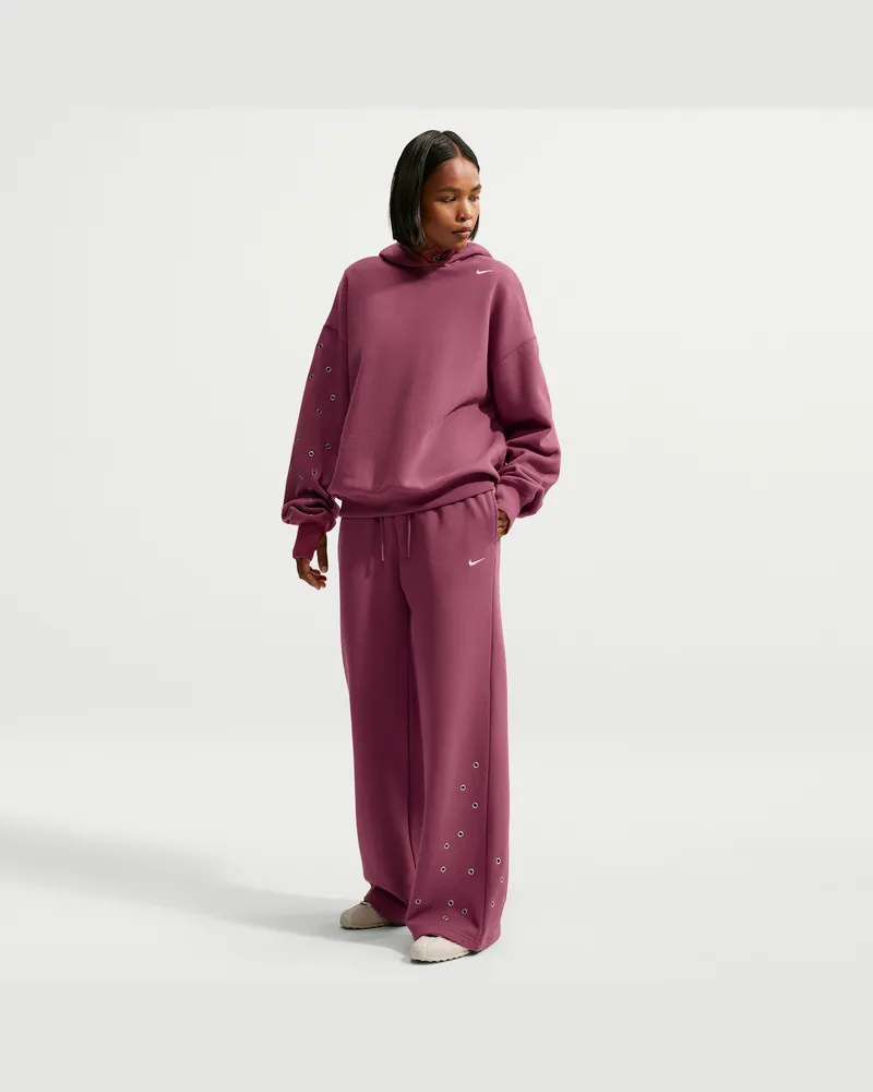 Nike Studio Fleece Medium Weight Hose mit mittelhohem Bund und weitem Bein (Damen) - Rot Rot