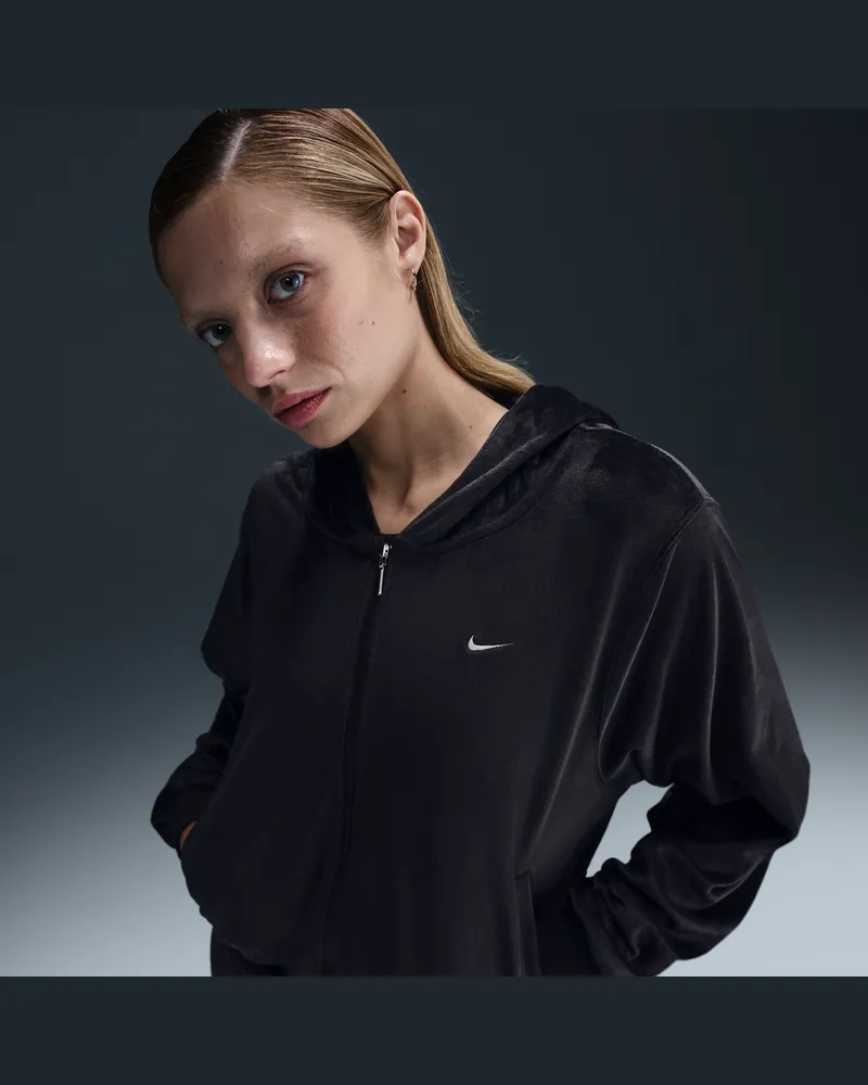 Nike Sportswear Chill Knit weite Velours-Kapuzenjacke (Damen) - Schwarz Schwarz