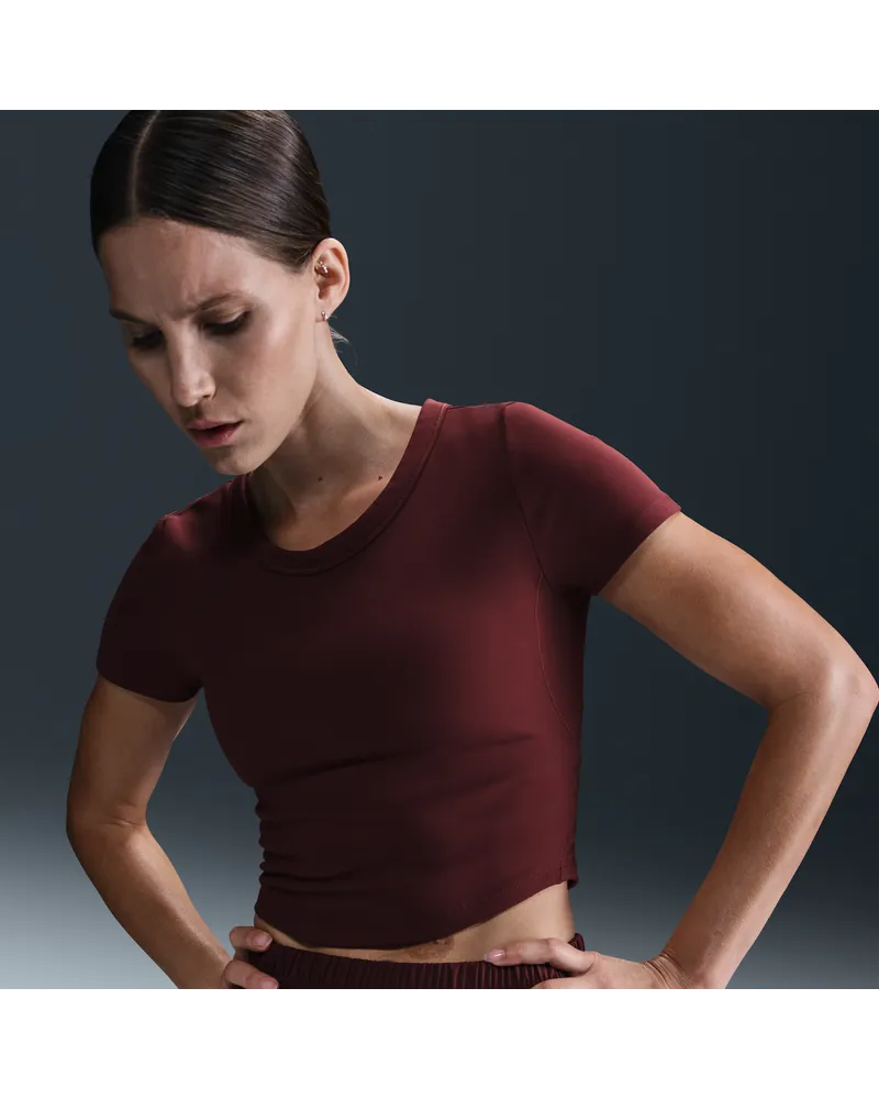 Nike One Fitted Dri-FIT Crop Top mit kurzen Ärmeln für Damen - Rot