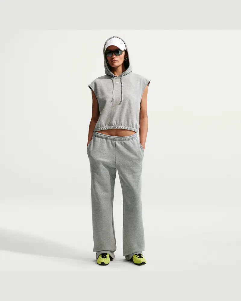 Nike Studio Fleece mittelschwere Hose mit mittelhohem Bund und offenem Saum (Damen) - Grau Grau