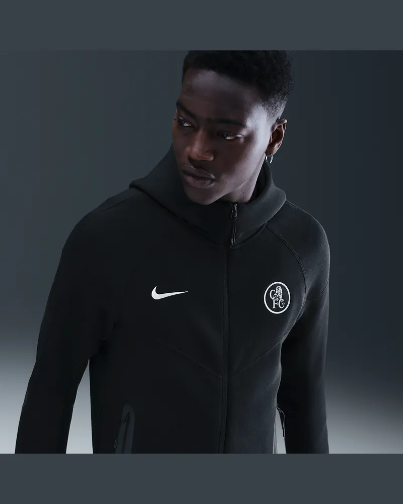 Nike FC Chelsea Tech Windrunner  Total 90 Fußballjacke aus Fleece mit durchgehendem Reißverschluss (Herren) - Schwarz Schwarz
