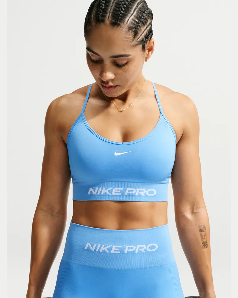 Nike Pro Seamless Sport-BH mit Polster und leichtem Halt - Blau Blau