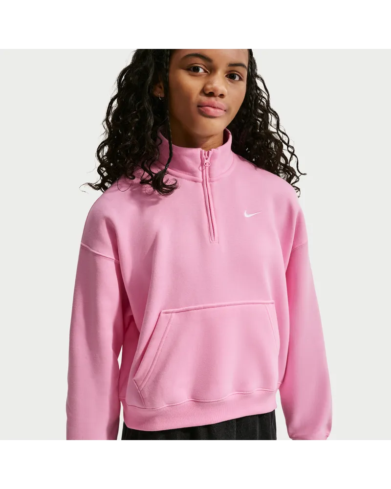 Nike Studio Fleece Oversize-Oberteil mit Viertelreißverschluss (ältere Kinder, Mädchen) - Pink Pink